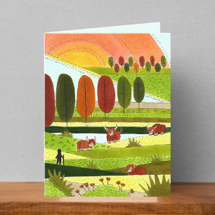 Highland Cow Fields in Autumn Drawing Blank Card
