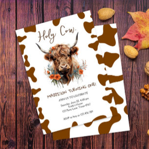Highland Cow First Birthday Invitations