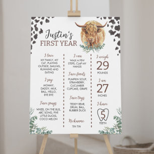 Highland Cow First Birthday Milestone Sign