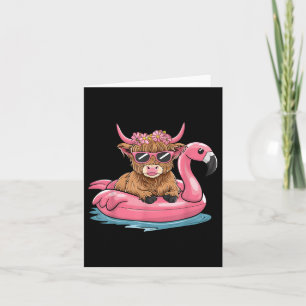 Highland Cow Flamingo Floatie Christmas In July Su Card
