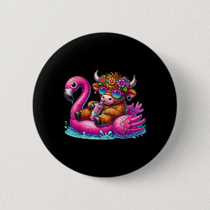 Highland Cow Flamingo ol Float Summer Hawaii Beach 6 Cm Round Badge
