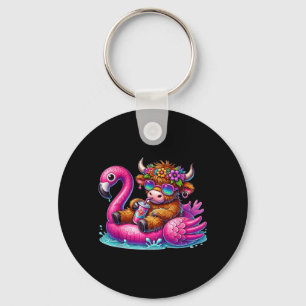 Highland Cow Flamingo ol Float Summer Hawaii Beach Key Ring