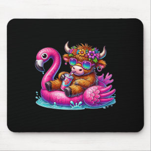 Highland Cow Flamingo ol Float Summer Hawaii Beach Mouse Mat