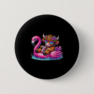 Highland Cow Flamingo Pool Float Summer Hawaii Bea 6 Cm Round Badge