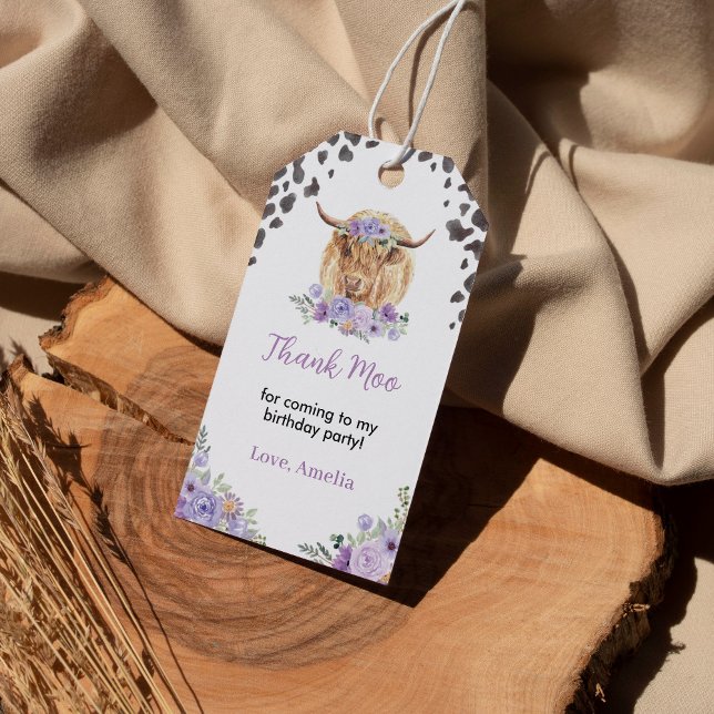 Highland Cow Floral Birthday Thank You Tag (Creator Uploaded)