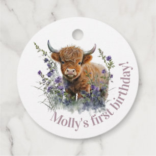Highland cow floral boho birthday favour tags