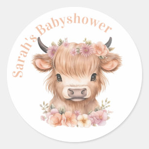 Highland cow floral boho party favour sticker