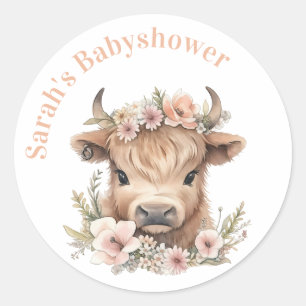 Highland cow floral boho party favour sticker