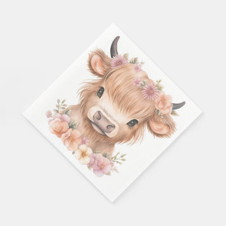 Highland cow floral boho party napkins