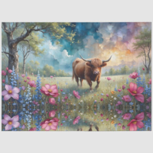 Highland cow Floral Colourful Cosmos meadow Tissue Paper