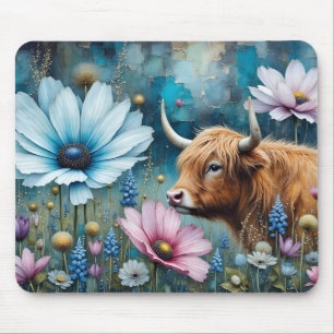 Highland Cow Floral Colourful Cosmos Tapestry II Mouse Mat