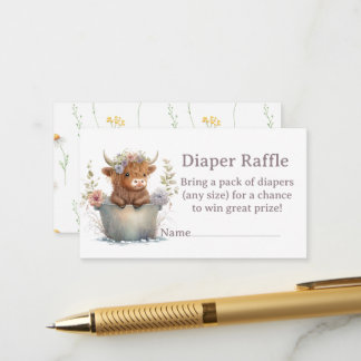 Highland Cow floral girl diaper raffle Enclosure Card