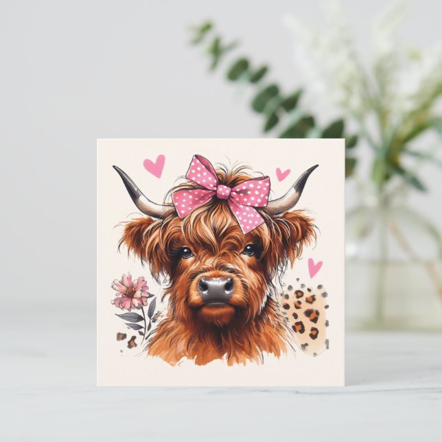 Highland Cow Floral Heart Holiday Card (Standing Front)