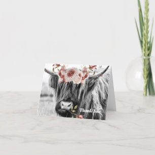 Highland Cow Floral   Western Cowgirl Personalised Thank You Card