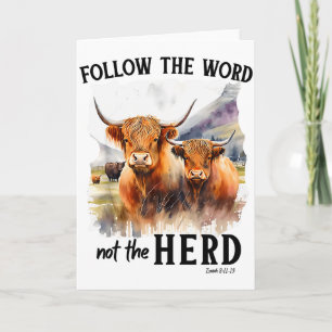 Highland Cow Follow The Word Not The Herd Christia Card