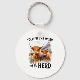 Highland Cow Follow The Word Not The Herd Christia Key Ring