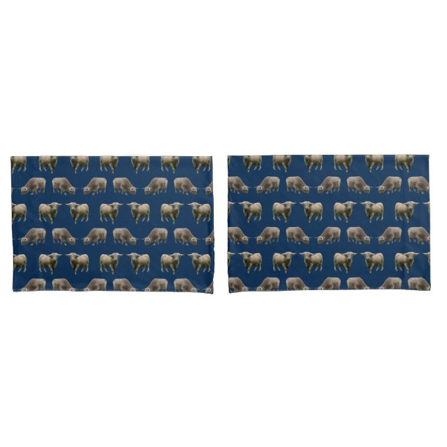 Highland Cow Frenzy Pillowcases (Navy/Blue) (Front-Set)