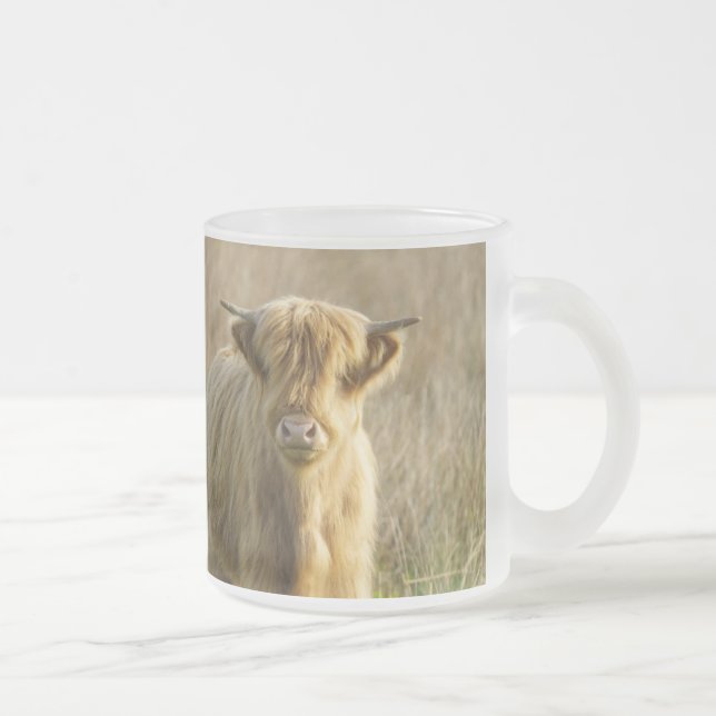 Highland Cow Frosted Glass Coffee Mug (Right)