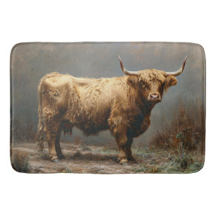 Highland Cow Full Body Vintage Painting Bath Mat