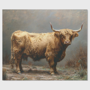 Highland Cow Full Body Vintage Painting Decoupage Wrapping Paper