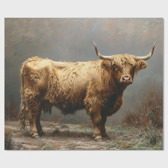 Highland Cow Full Body Vintage Painting Decoupage Wrapping Paper | Zazzle