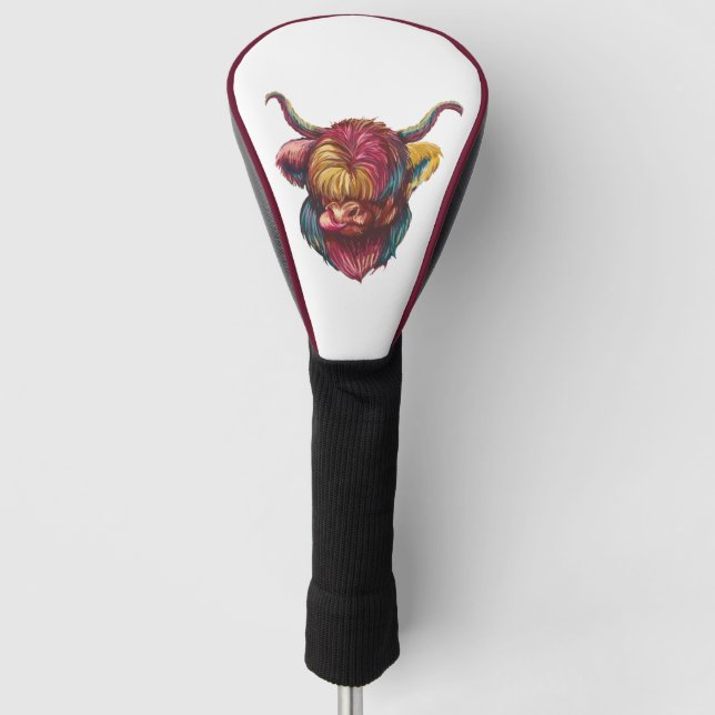 Highland Cow Funny Rainbow Head Design Golf Head Cover (Front)