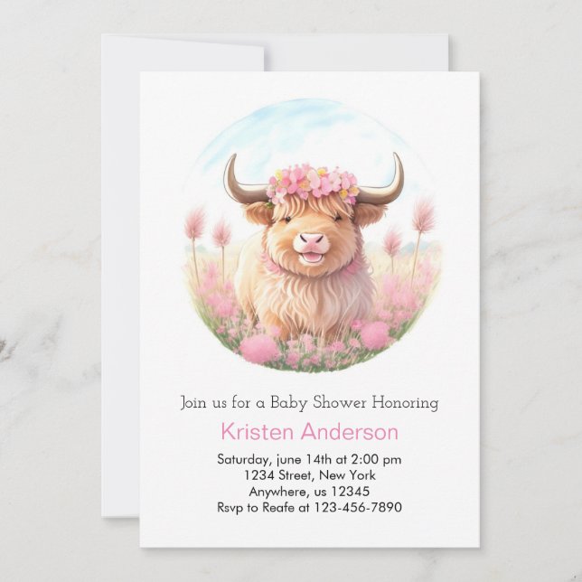 Highland Cow Girl Baby Shower Invitation (Front)