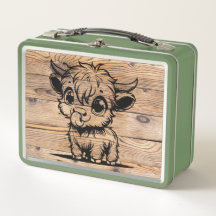 Highland Cow Green/Faux Woodgrain