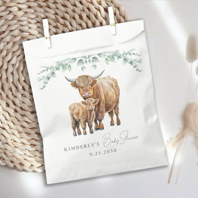 Highland Cow Greenery Boho Farm Animal Baby Shower Favour Bags (Creator Uploaded)