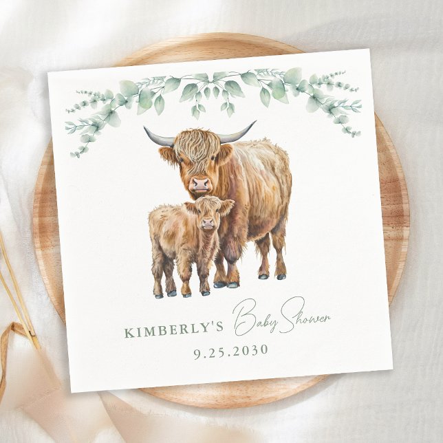 Highland Cow Greenery Boho Farm Animal Baby Shower Napkin (Creator Uploaded)