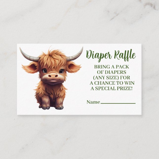 Highland Cow greenery diaper raffle Enclosure Card (Front)