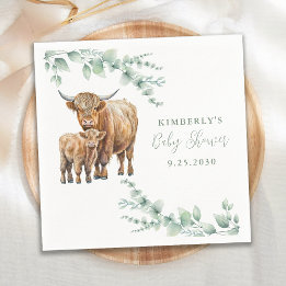 Highland Cow Greenery Farm Animals Baby Shower Napkin