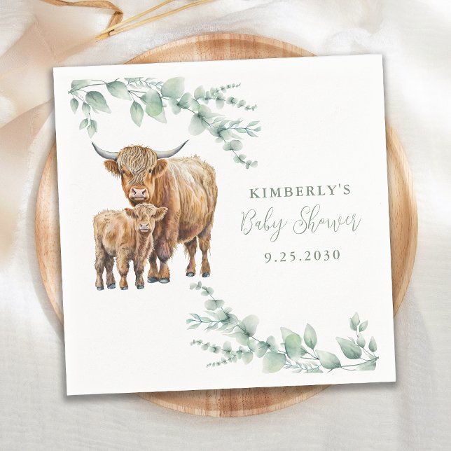 Highland Cow Greenery Farm Animals Baby Shower Napkin (Creator Uploaded)