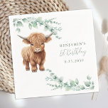 Highland Cow Greenery Farm Animals Kids Birthday Napkin<br><div class="desc">Invite your friends and family to celebrate your childs birthday with this adorable highland calf and eucalyptus greenery 1st birthday invitations, party accessories and gifts . This cow birthday invitation features a hand-painted watercolor highland cow, perfect for farm and cow lovers! The design is modern and trendy, with a simple...</div>