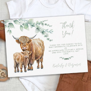 Highland Cow Greenery Farm Baby Shower Thank You Card