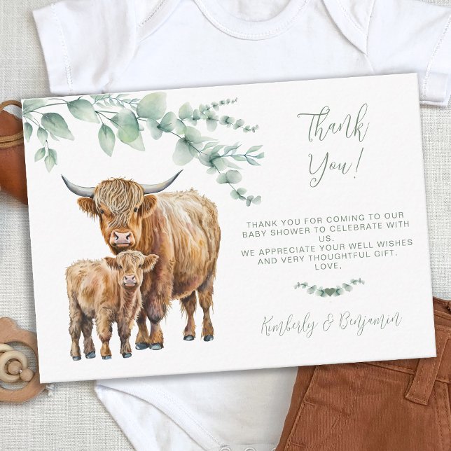 Highland Cow Greenery Farm Baby Shower Thank You Card (Creator Uploaded)