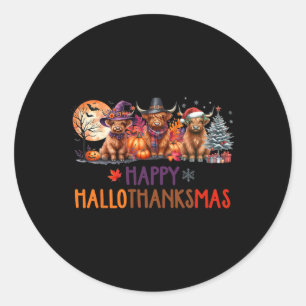 Highland Cow Halloween Christmas Thanksgiving Hall Classic Round Sticker