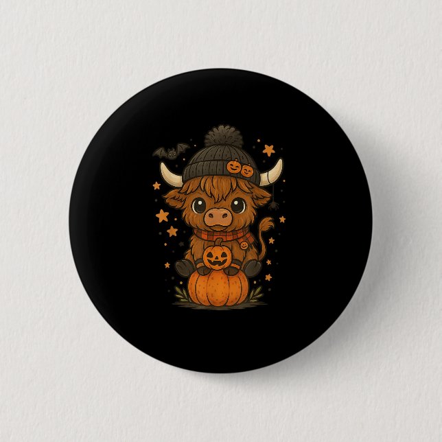 Highland Cow Halloween Cute Pumpkin  6 Cm Round Badge (Front)