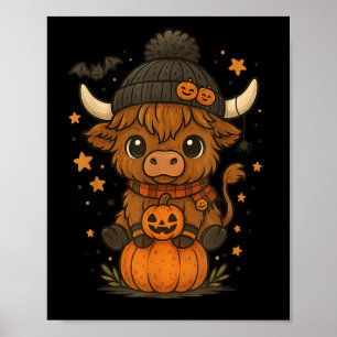 Highland Cow Halloween Cute Pumpkin Poster