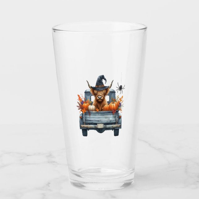 Highland Cow Halloween Fall Glass (Front)