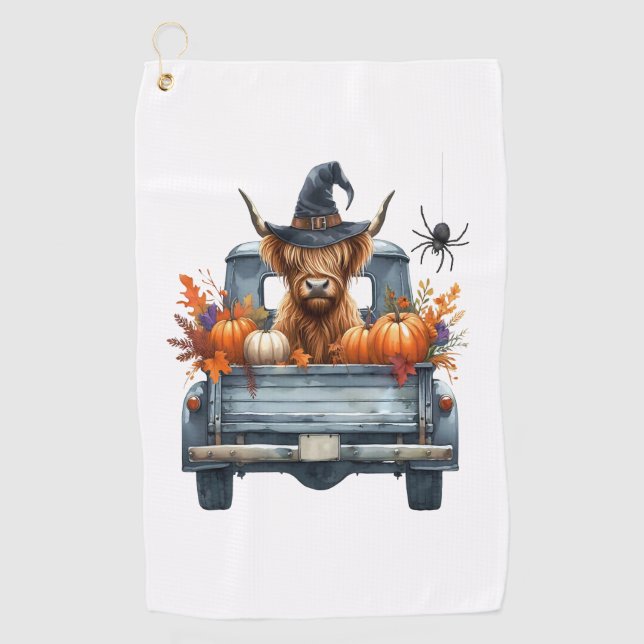 Highland Cow Halloween Fall Golf Towel (Front)