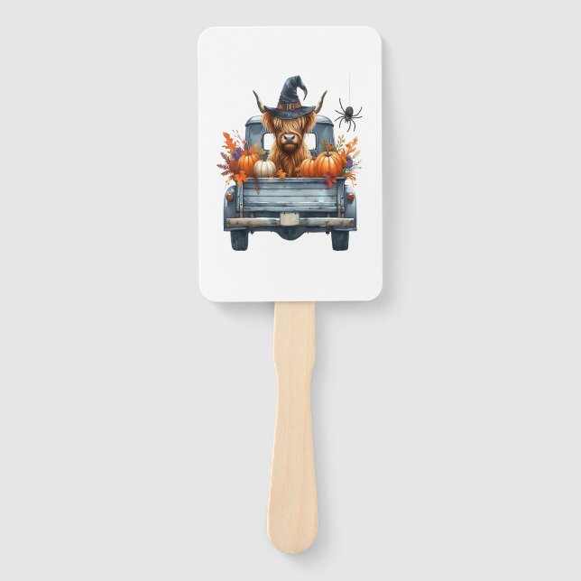 Highland Cow Halloween Fall Hand Fan (Front)
