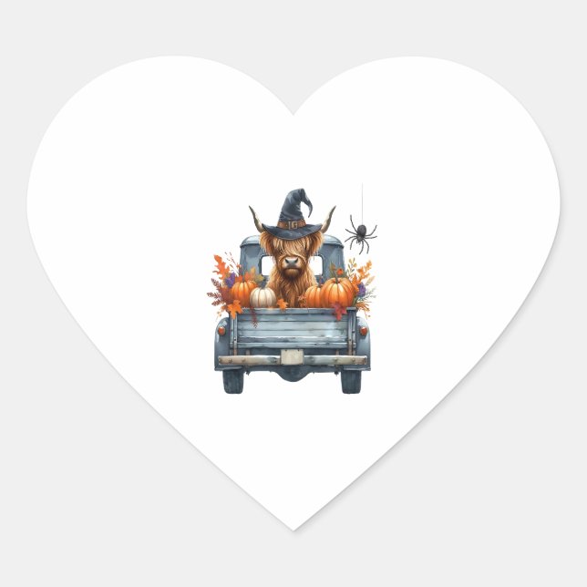 Highland Cow Halloween Fall Heart Sticker (Front)