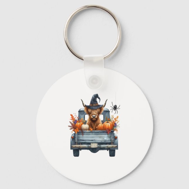 Highland Cow Halloween Fall Key Ring (Front)