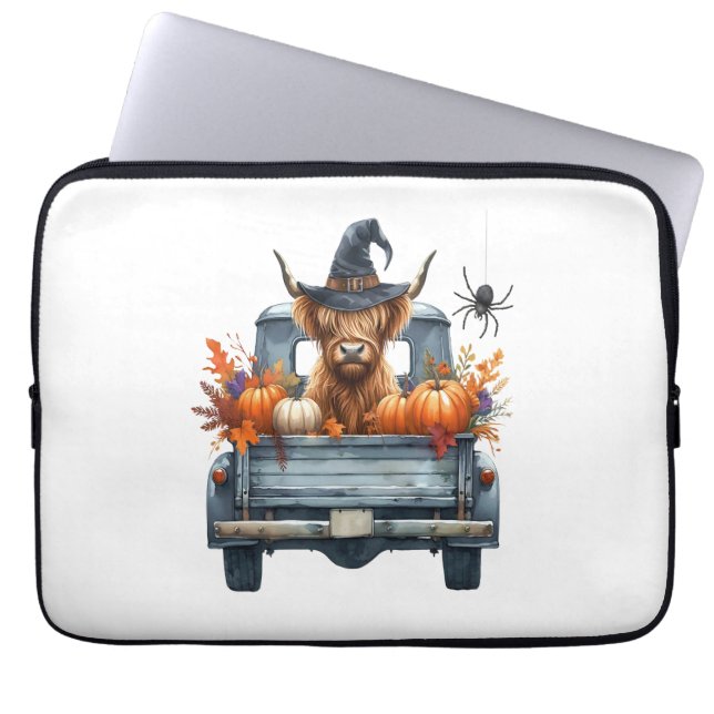 Highland Cow Halloween Fall Laptop Sleeve (Front)