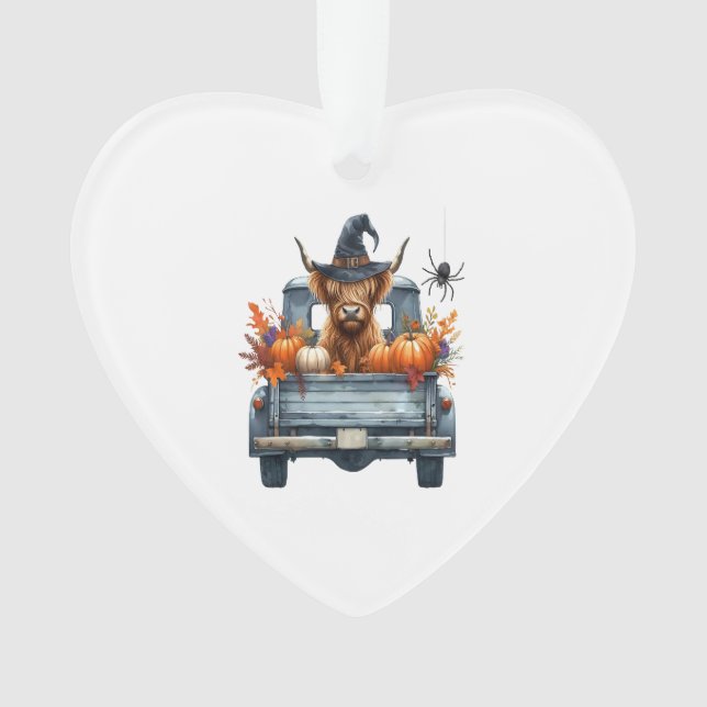Highland Cow Halloween Fall Ornament (Front)