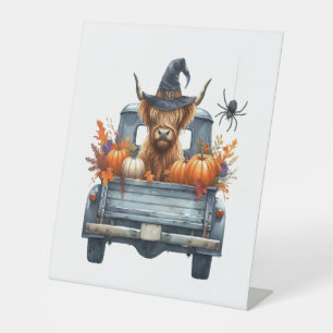 Highland Cow Halloween Fall Pedestal Sign