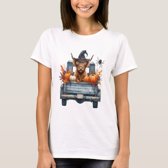 Highland Cow Halloween Fall T-Shirt (Front)