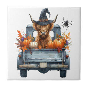 Highland Cow Halloween Fall Tile