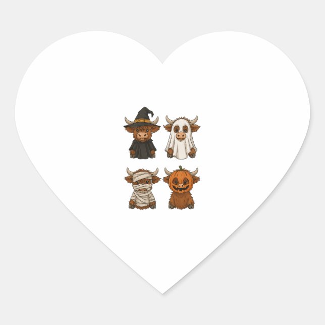 Highland Cow Halloween Funny Fall Spooky Heart Sticker (Front)